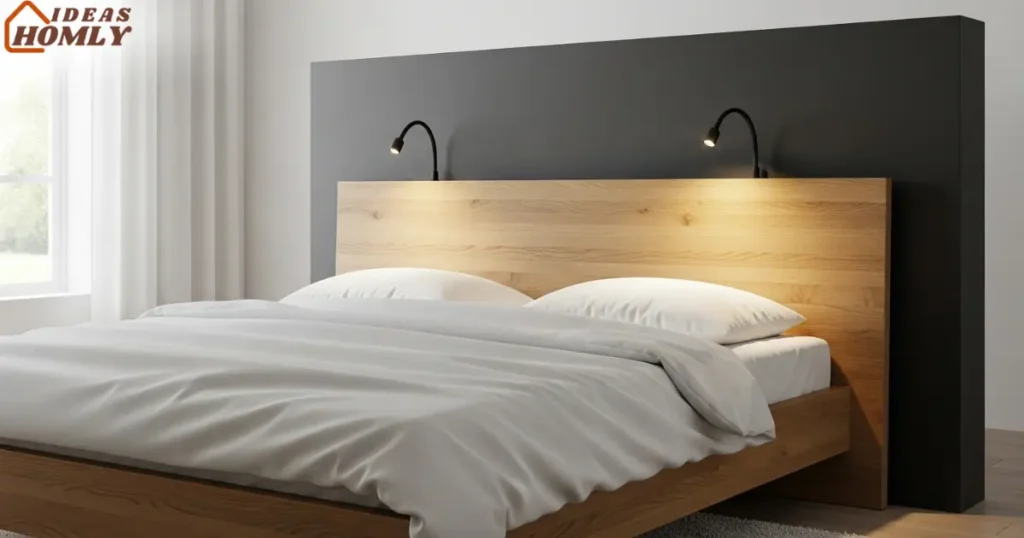 Headboard with Built-in Reading Lights in a Minimal Bedroom