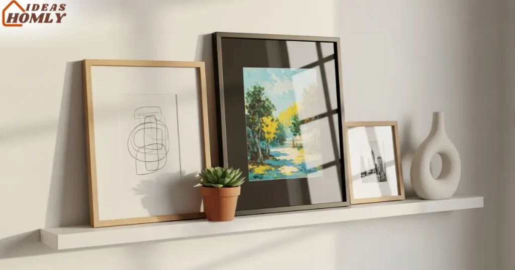 Minimalist Picture Ledge Wall with Rotating Art in a Tiny Room