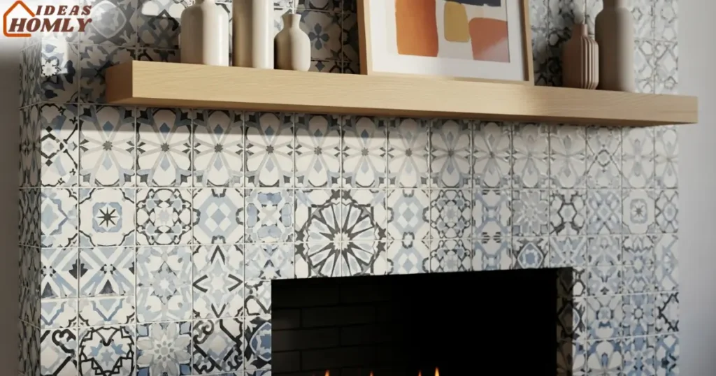 Modern Fireplace with Moroccan Tile Accent Wall
