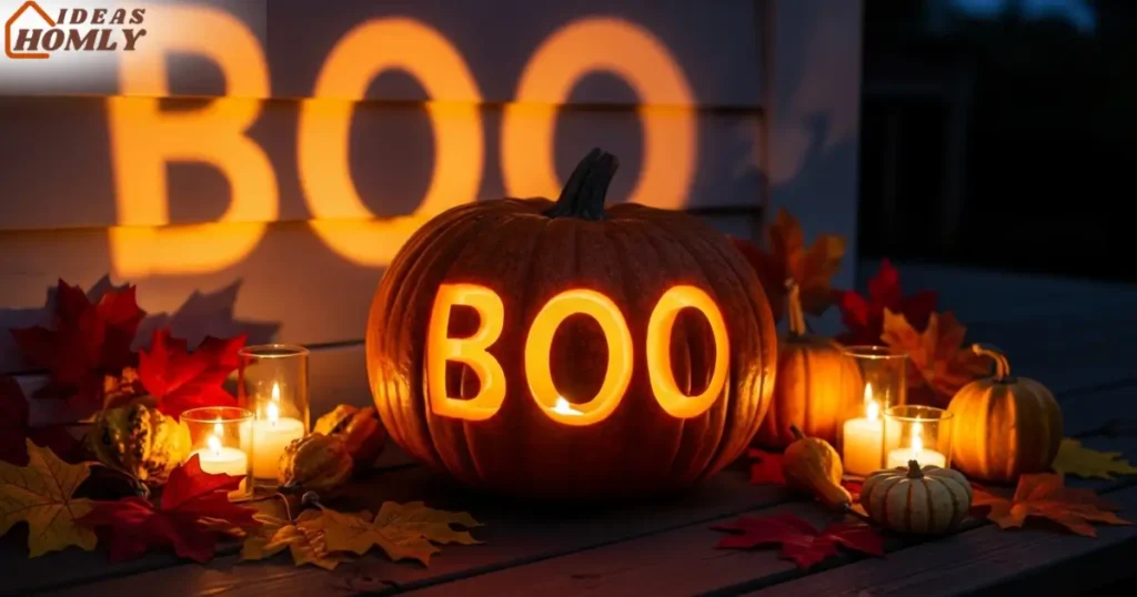 Pumpkin Carved with BOO Typography for Halloween