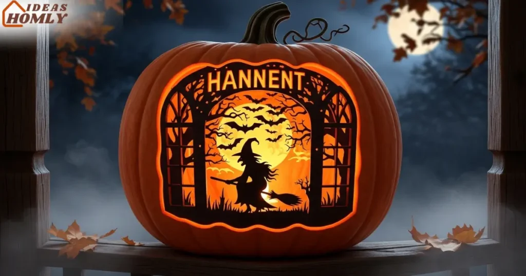 Pumpkin Carved with Haunted Window Scene in Layers