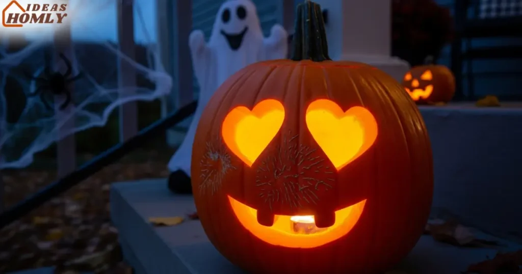 Pumpkin Carved with Heart-Eyes Emoji Face
