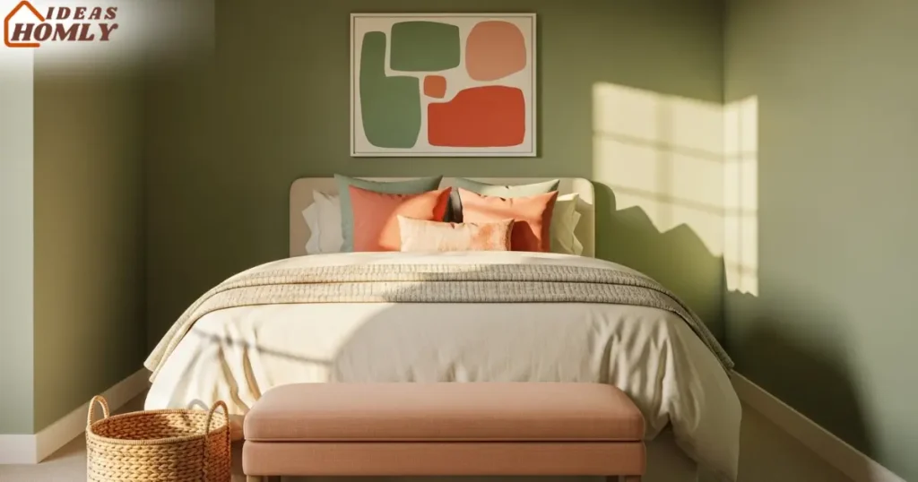 Sage Green Small Bedroom with Coral and Peach Accents