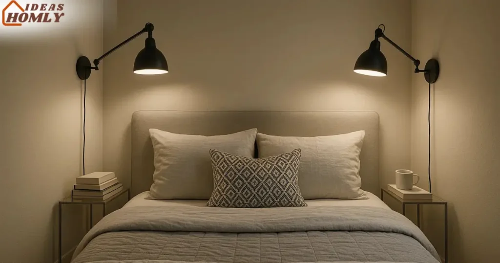 Small Bedroom with Elegant Wall-Mounted Reading Lights