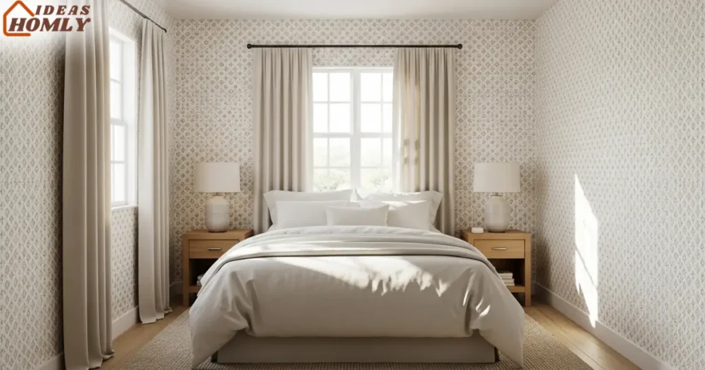 Small Bedroom with Micro-Print Geometric Wallpaper