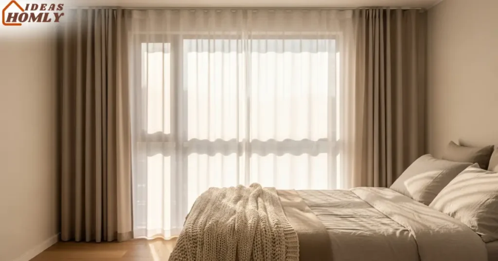 Small Bedroom with Sheer and Lined Double Curtains