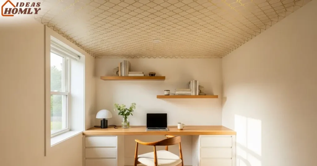 Small Room with Delicate Floral Ceiling Wallpaper