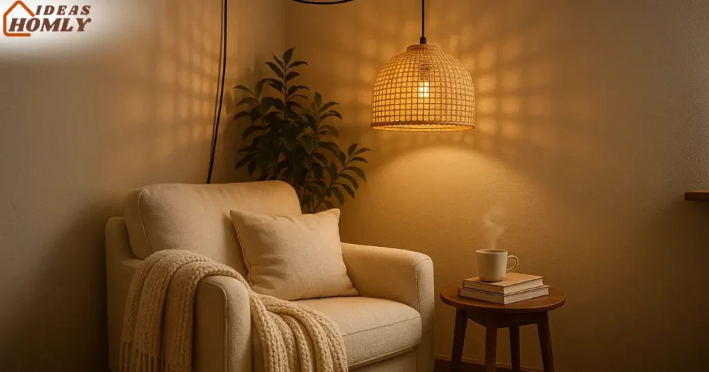 Stylish Plug-in Pendant Light Over a Cozy Reading Nook