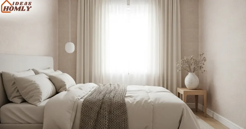 Tone-on-Tone Textured Wallpaper in Cozy Bedroom