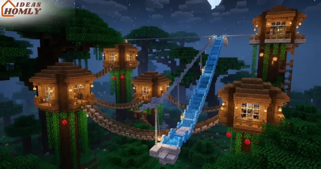 Treehouse Village Linked by Rope Bridges