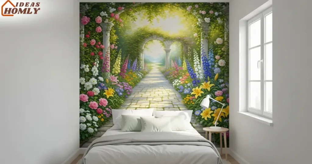 Trompe-l’œil Garden Mural in Small Bedroom