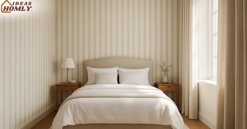 Vertical Stripe Wallpaper for Height in Small Bedroom