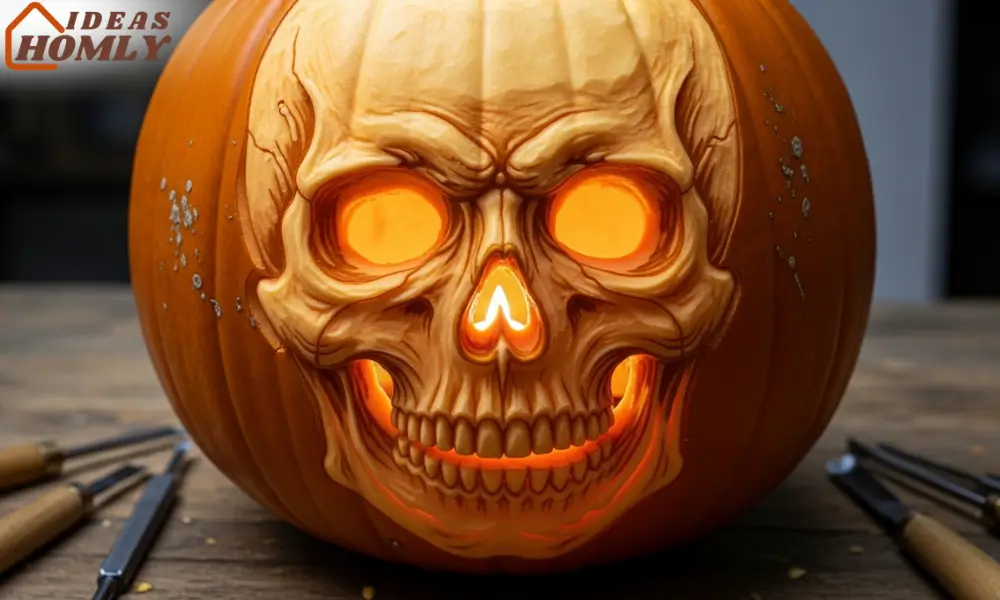 3D Skull Bust Carved Pumpkin for Halloween