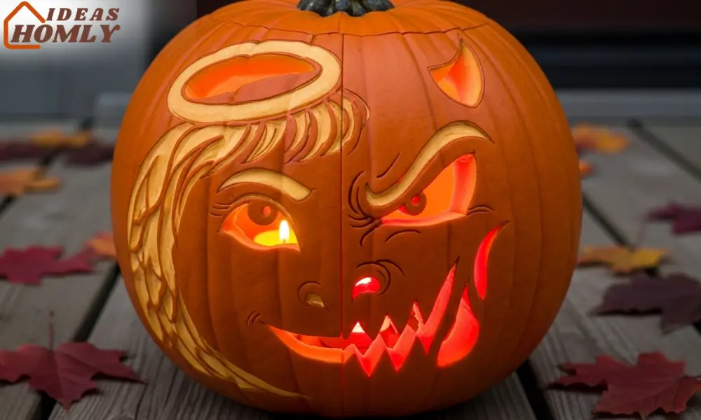 Angel vs Devil Pumpkin Face Carving, Split Personality Jack-O’-Lantern