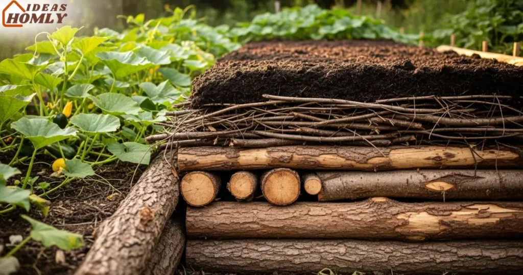 Authentic Hugelkultur Raised Bed with Logs and Organic Layers