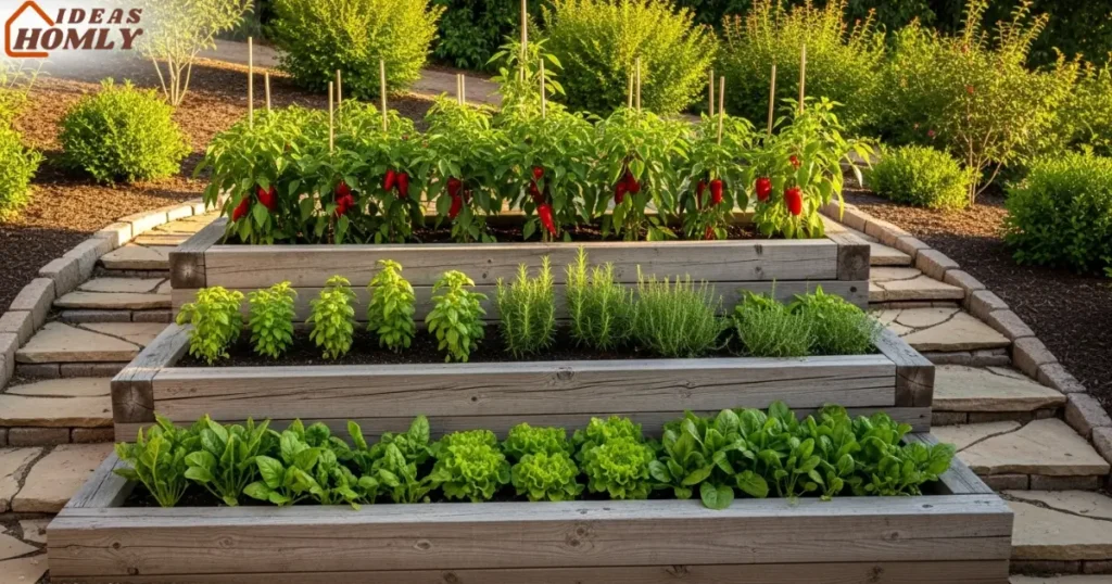 Beautiful Tiered Raised Garden Beds on a Sloped Backyard