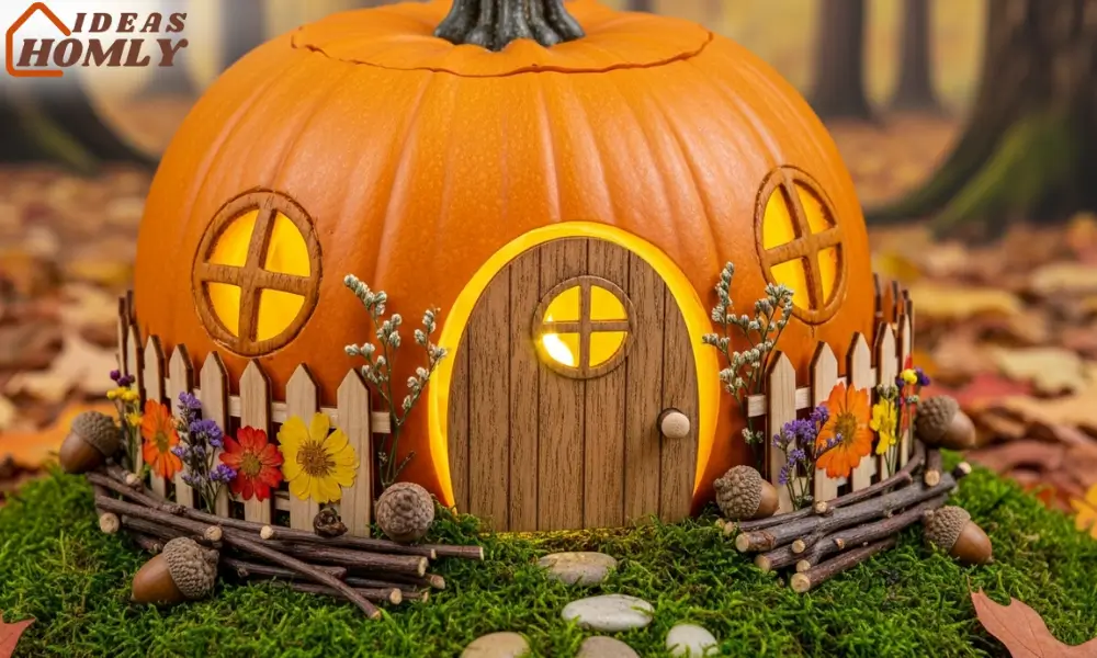 Cottagecore Fairy-House Pumpkin with Moss & Windows