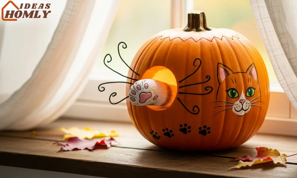 Cute Cat-Paw Peek Pumpkin with Playful Feline Design
