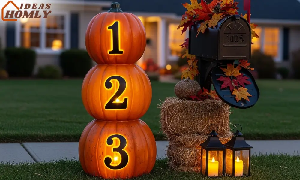 DIY Address Number Totem with Plastic Pumpkins
