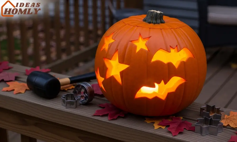 DIY Cookie-Cutter Pumpkin with Star and Bat Carvings
