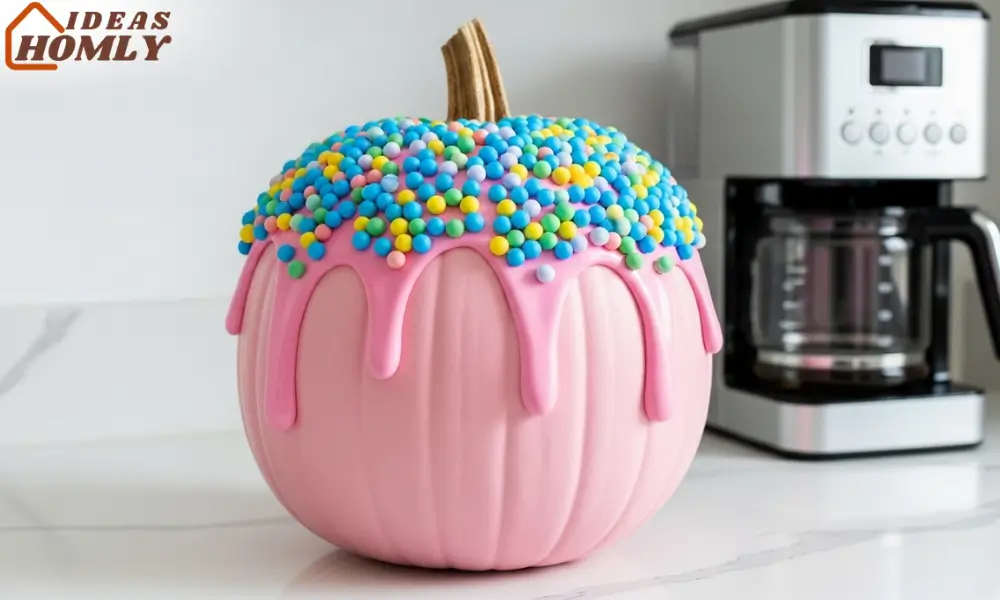 Donut-Inspired Pumpkin with Pink Frosting and Sprinkles