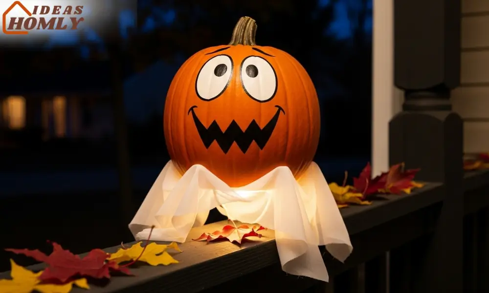 Friendly Cartoon Ghost Pumpkin with Big Eyes