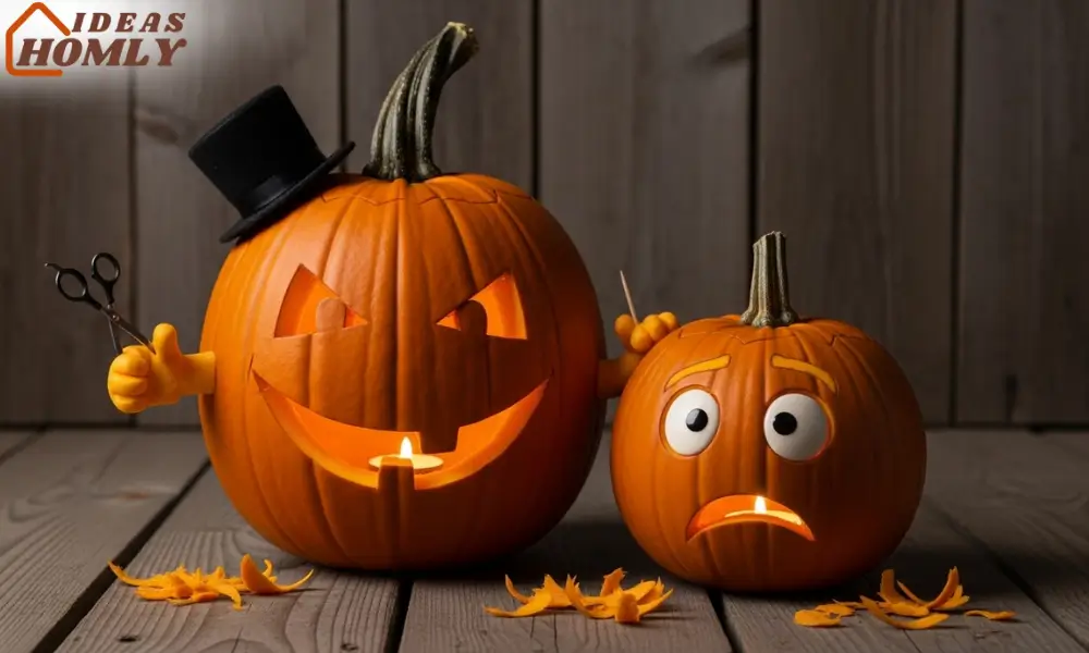 Funny Pumpkin Barber Shop Carving Display
