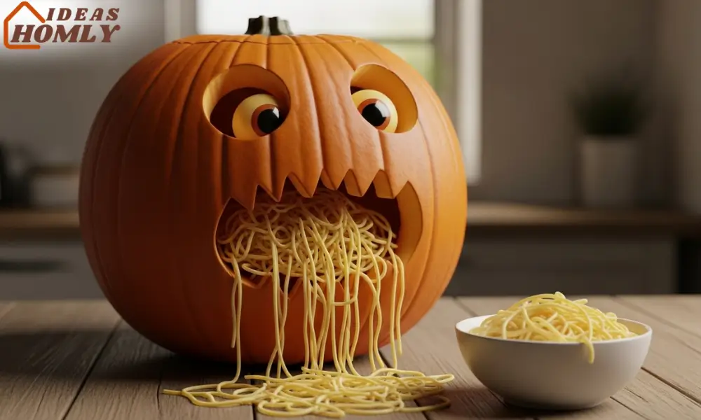 Funny Pumpkin Eating Spaghetti Design