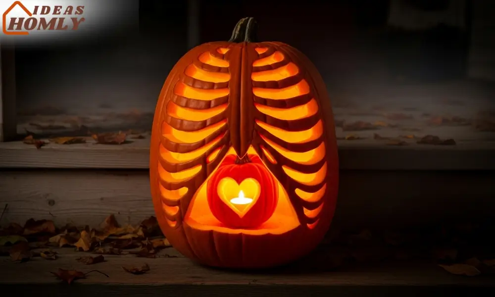 Glowing Rib-Cage Pumpkin Lantern for Halloween Night