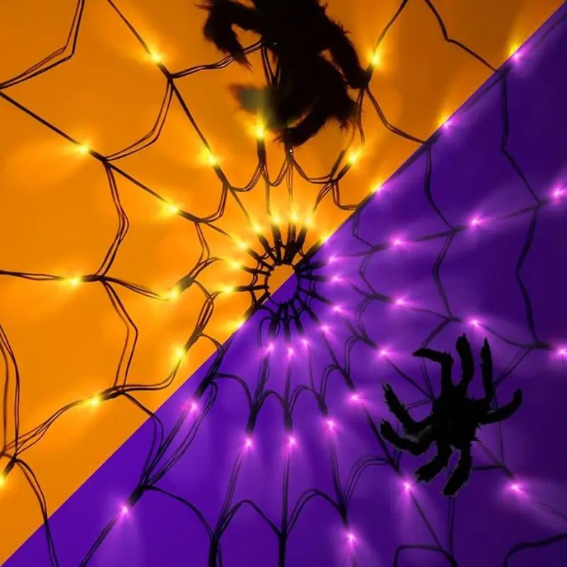 Halloween Decorations Spider Web Lights (Purple+Orange)
