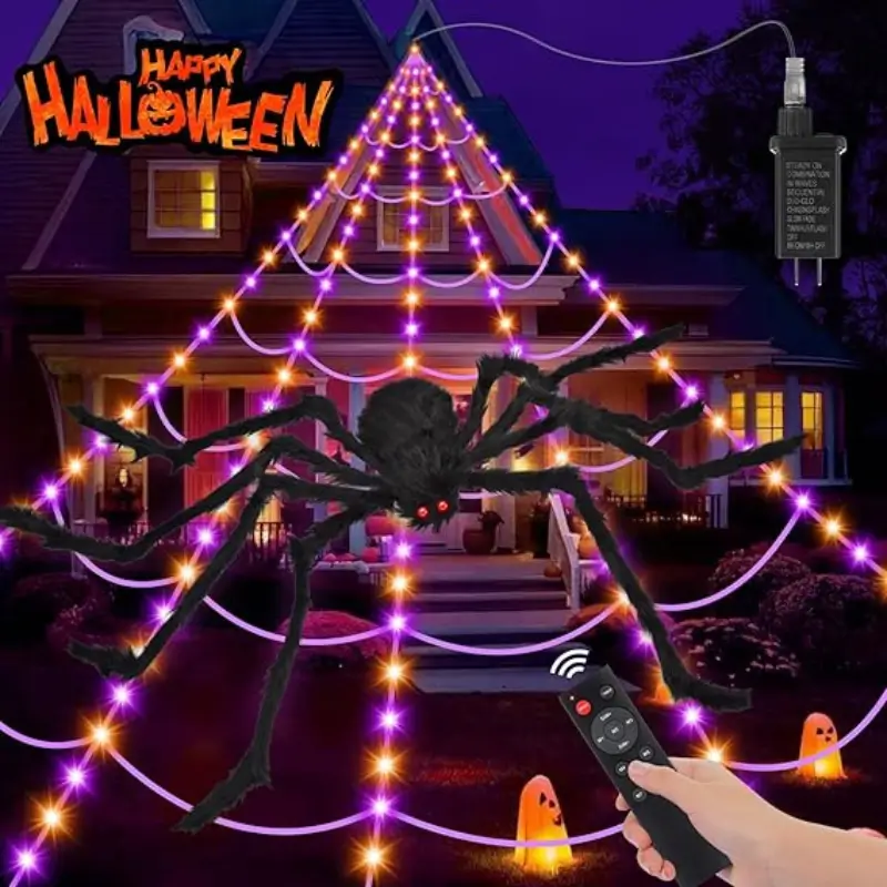 Halloween Decorations Spider Web Outdoor with purple & Orange LED