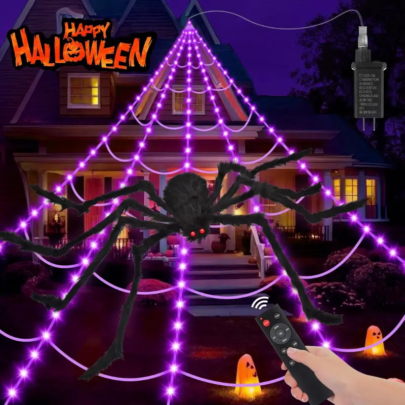 Halloween Decorations Spider Web Outdoor with purple LED