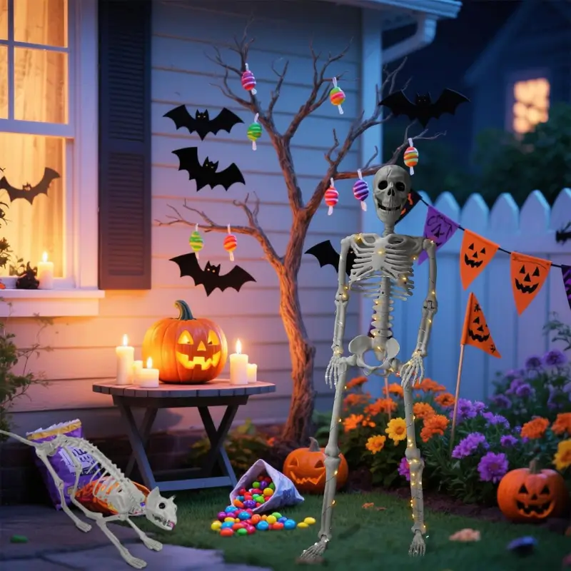 Human & Cat Skeletons Halloween Decorations