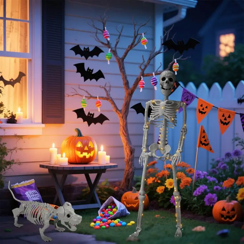 Lighted Human & Dog Skeleton Halloween Decorations