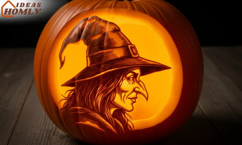 Negative-Space Portrait Pumpkin Carving with Witch Silhouette