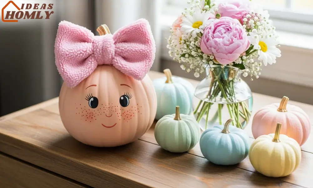 Pastel Pumpkin with Freckles and Cute Fabric Bow