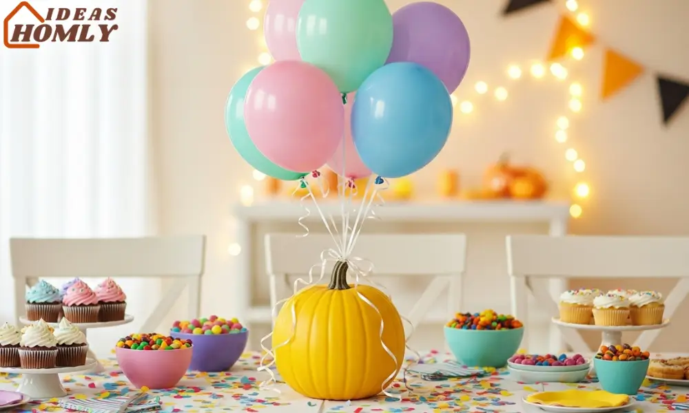 Pumpkin with Pastel Balloon Bunch for Party Décor