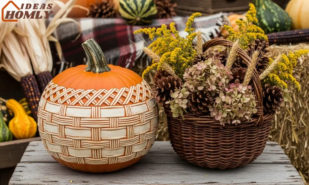 Rattan-Weave Illusion Pumpkin for Rustic Halloween Style
