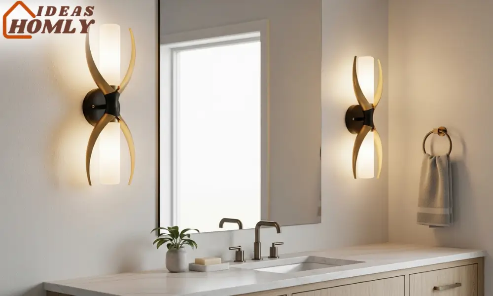 Sculptural Sconces Beside a Large Mirror