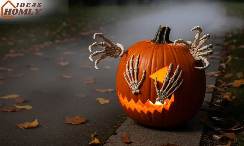 Skeleton Hands Pumpkin with Creepy Reaching Glow