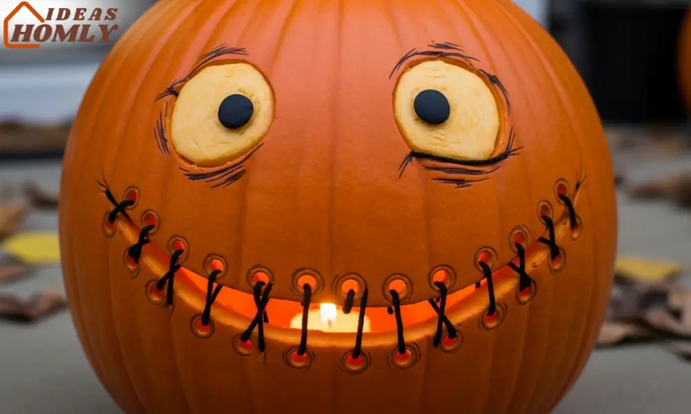Stitched-Smile Ragdoll Pumpkin Carving for Creepy-Cute Décor