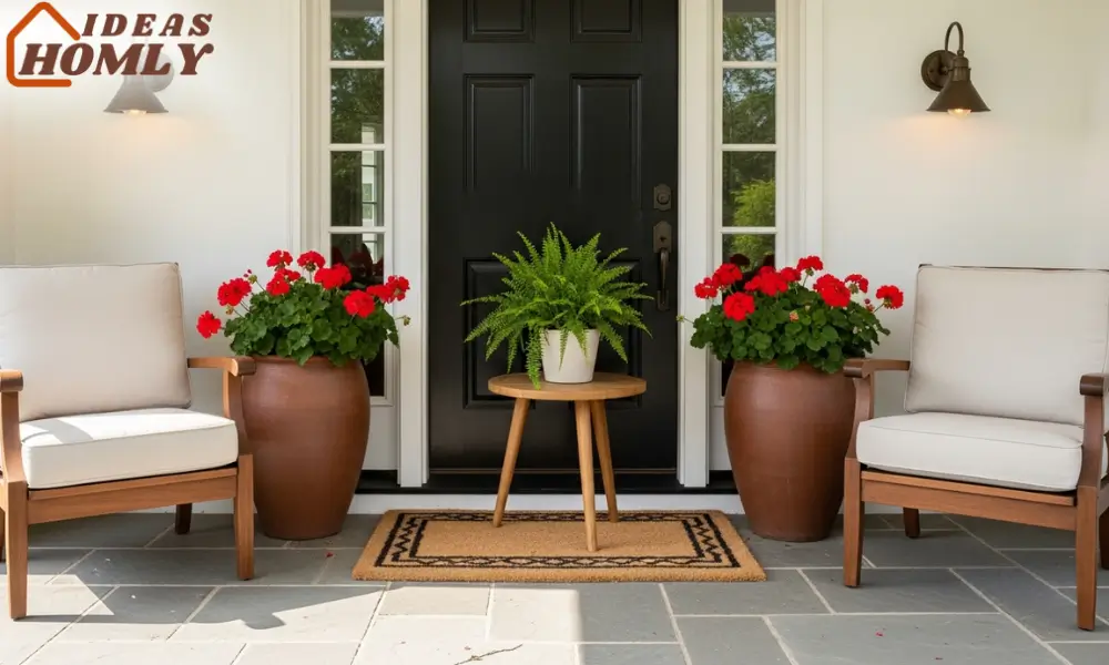 Symmetrical Porch Styling With Matching Sconces and Chairs