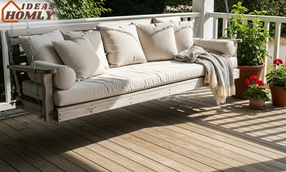 Wooden Porch Swing or Cozy Swing-Bed Focal Point