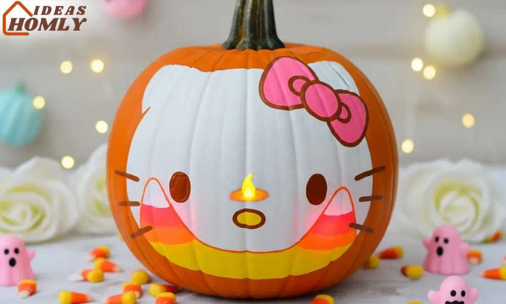 Colorful Hello Kitty Pumpkin with Candy-Corn Cheeks