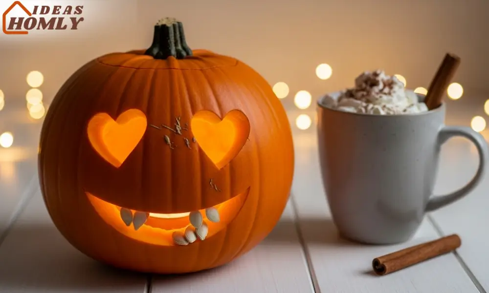 Cute Heart-Eyes Pumpkin Carving Idea for Simple Beginners