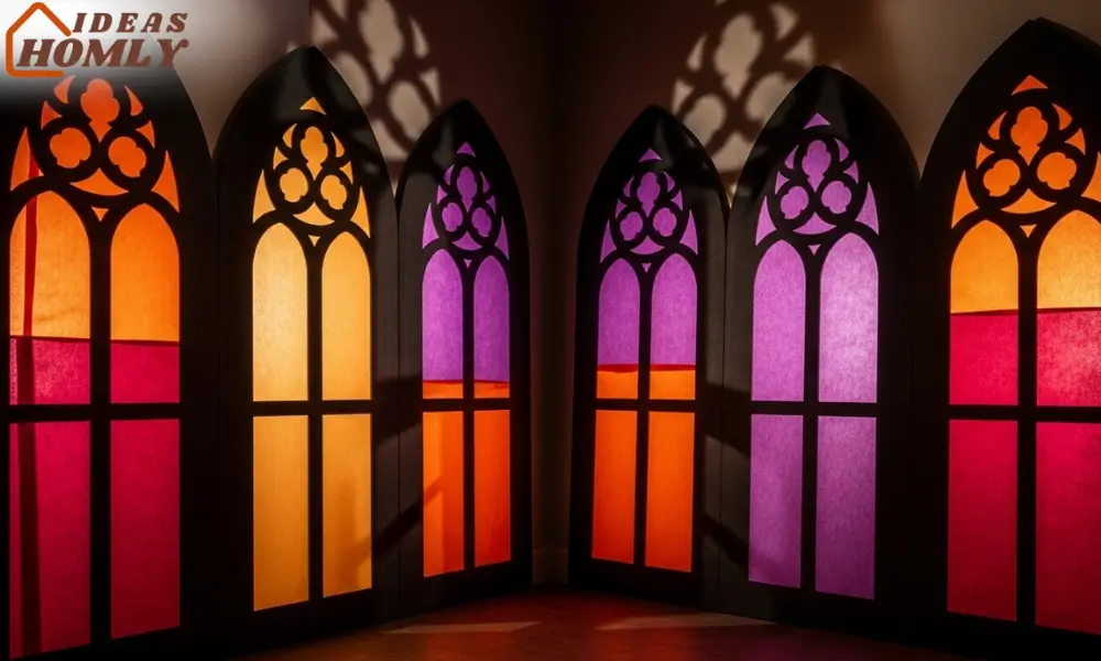 DIY Cardboard Gothic Windows with Stained Glass Effect