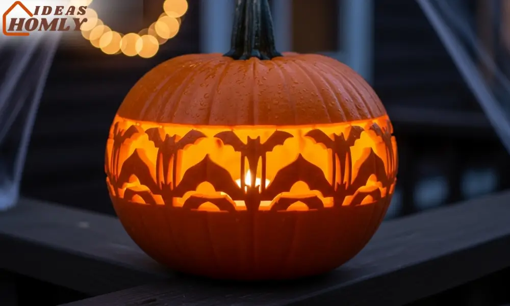 Elegant Art-Deco Bat Border Pumpkin for a Classy Halloween Display
