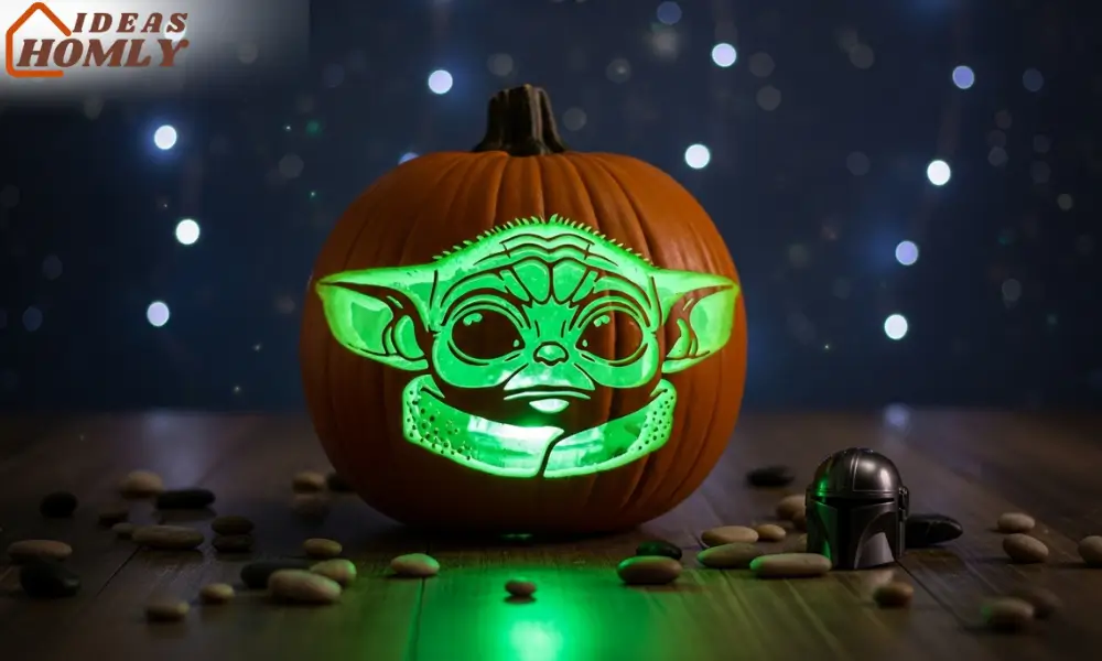 Grogu Baby Yoda Pumpkin Carving with Glowing Green Light