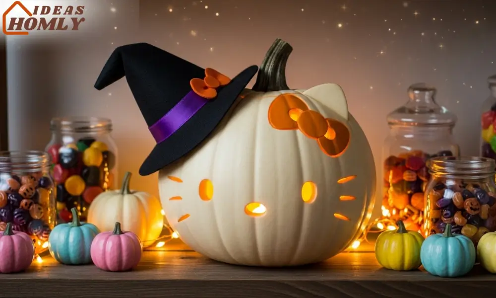 Hello Kitty Pumpkin Wearing a Tiny Witch Hat