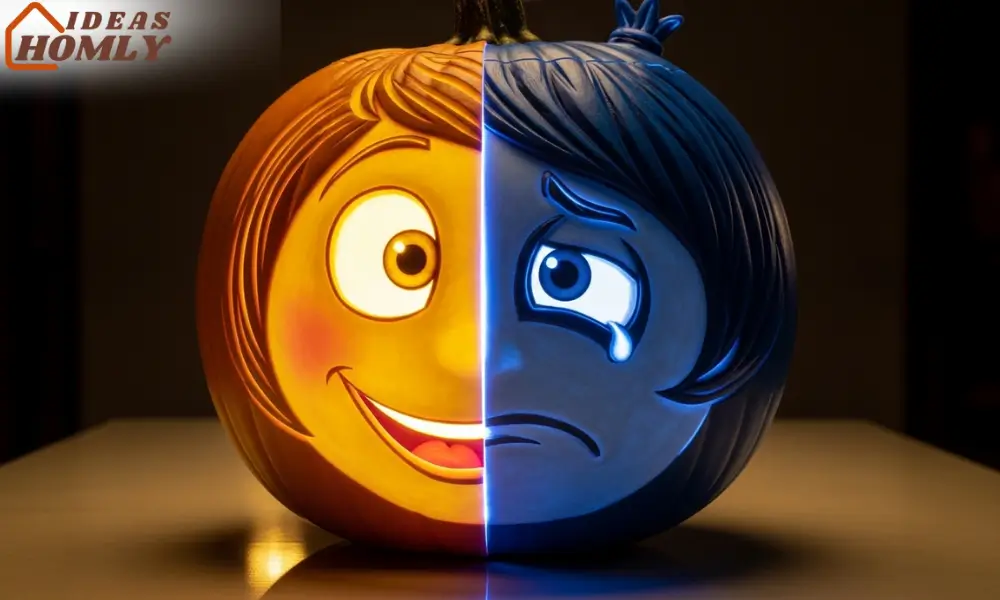 Inside Out Joy and Sadness Split Pumpkin Carving with Dual Lights